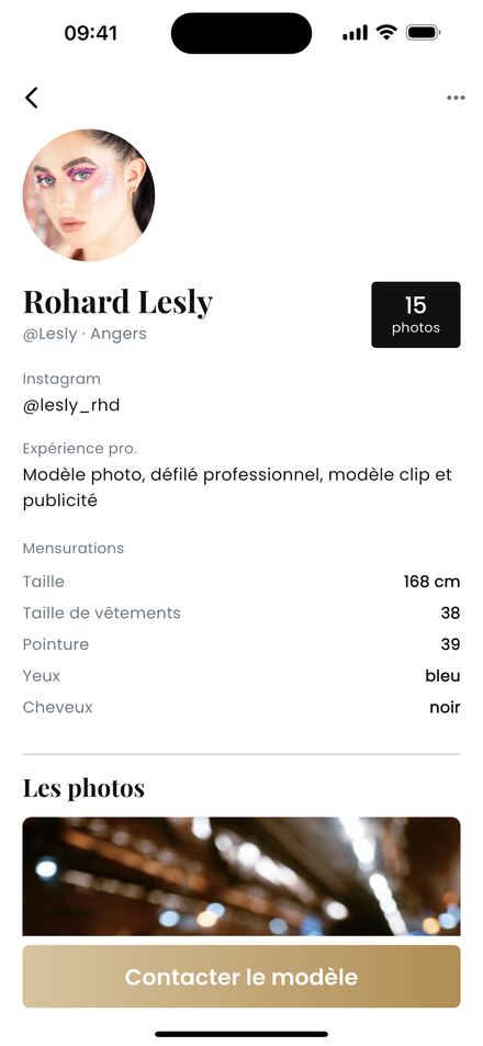 Le profil d’un modèle dans l’application